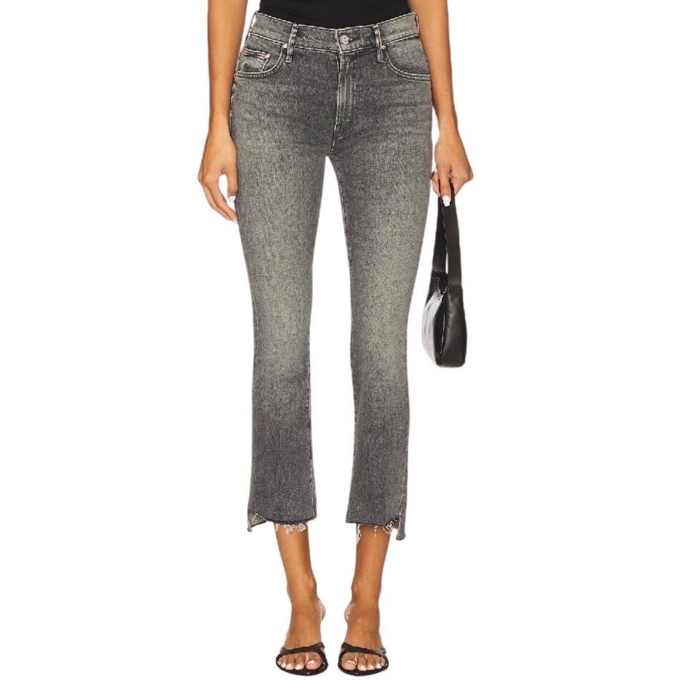 MOTHER Insider Crop Step Fray Jeans 23 Moshpit Memories Gray Raw Hem Straight
